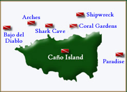 Map of dive sites Cano Island, Costa Rica